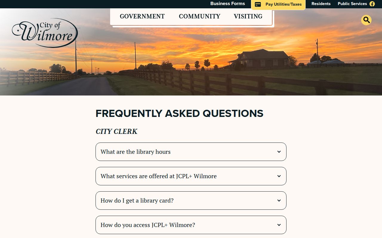 Official City of Wilmore frequently asked questions and public records information