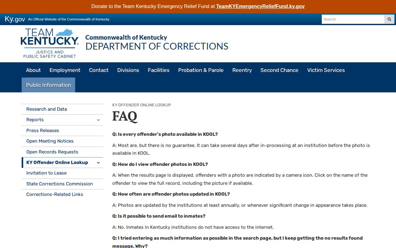 Kentucky DOC KOOL photo and search guidance
